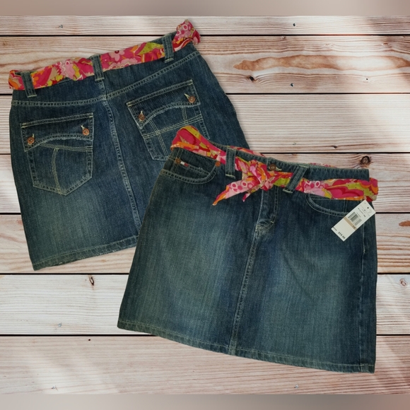 Denim Skirt with Floral Pink Belt - Picture 1 of 1